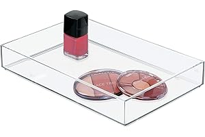 iDesign Makeup Organiser Tray, Extra Large Plastic Drawer Organiser for Cosmetics, Makeup and Accessories, Practical Storage Box for Dressing Table, Drawers or Bathroom, Clear