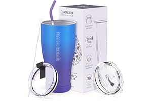 AOLIEH Tumbler 850 ml, izolowany kubek do kawy z pokrywką i słomką, kubek próżniowy ze stali nierdzewnej z silikonowym pokrowcem, butelka podróżna do gorących i zimnych napojów