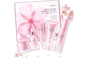 LAIKOU Set per la Cura Della Pelle Sakura, 5 Pezzi Japan Sakura Skincare Set, Detergente Viso Tonico Idratante Crema per Gli Occhi Siero Crema, Skin Care Kit Viso per Donne Adolescenti