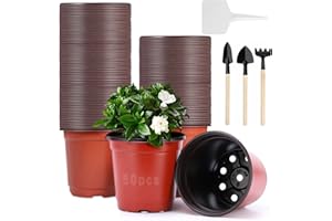 MECCTUCK 50 Pièces Godets Semis, 15CM Pots de Fleurs, Jardiniere, Pot de Fleur Exterieur, Pot Semis, Pot de Semis pour Intérieure et Extérieure Livré avec 10 étiquettes de Plantes et 3 Outils de Jardinage