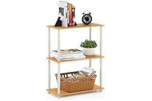 Furinno Turn-N-Tube Estantes sin Herramientas, Madera de Haya y Blanco, Talla única