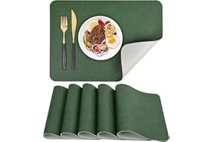APLKER Platzsets 6er Set, Abwaschbar Tischsets rutschfest, Doppelseitigen Kunstleder Platzdeckchen, Hitzebeständig Platz-Matten für Küche Speisetisch, 40 x 30 cm (Grün/Grau, 6pcs)