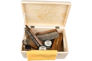Langlauf Schuhbedarf set d'entretien des chaussures -Milano- Premium 100% Crin de cheval Brosses et TRG chaussure Crème Professionnel chaussure Brillant Kit - FSC 100%