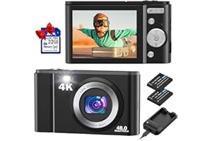 Duluvulu - Mini fotocamera digitale 4K UHD 48MP con scheda di memoria da 32 GB, fotocamera compatta, 16 x zoom digitale, fotocamera digitale per bambini, adolescenti, principianti, adulti, nero