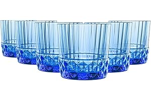 BORMIOLI ROCCO Bormioli 8159218 Rocco America-Juego de 6 Vasos Azules Dof, Cristal, 38 cl, 300 milliliters, Vidrio