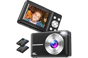NSOELA Macchina Fotografica Digitale, 1080P Macchina Fotografica Compatta 44MP Fotocamera Digitale con Zoom Digitale 16X e 2 Batterie per Ragazzi, Ragazze, Adolescenti e Principianti (Nero)