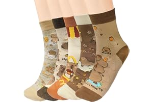 LHOEST Kawaii Calcetines Capybara Niña Mujer Niño 5 Pares Divertidos Calcetines Hombre Mujer 34-42 Coloridos calcetines Animales Cartoon Carpincho calcetine Algodón Regalo para Cumpleaños Navidad