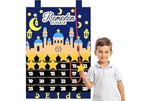 WELLCHY Calendrier Ramadan pour Enfants, Calendrier de 'Avent Ramadan, Calendrier du Compte à Rebours de Ramadan, Calendrier Ramadan 2024 avec 30 éToiles Mobiles, Eid Mubarak Decoration (Bleu)