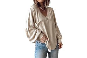 Cuptacc Pull Femme 2023 Automne/Hiver Surdimensionné Col en V Léger Casual Manches Longues Tee Shirt Classique Grande Taille Haut