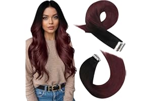 ‎MORESOO Moresoo Tape in Haarverlängerungen Echthaar Balayage Unsichtbares Tape in Extensions #1B/99J Von Schwarz zu Weinrot Remy Haar Extensions Tape in 20 Stück/50g Ombre Hair Extensions Echthaar Tape 40 cm