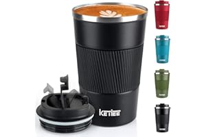 KETIEE Travel Mugs, 380ml Insulated Coffee Cup with Leakproof Lid,Reusable Coffee Cups Travel Cup,Coffee Travel Mug,Double Walled Coffee Mug,Stainless Steel thermaol Mug for Hot Cold Drinks,Black