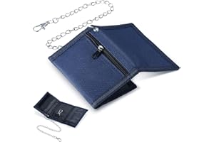 Photect Portafoglio Sottile RFID Portafoglio a Tre Ante da Bambini Ragazzi Portamonete Sportivo con Clip a Catena Cerniera Porta Carte di Credito da Uomo, 12 x 8 x 1 cm (Blu, Semplice)