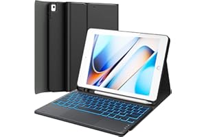 Earto Clavier pour ipad 9eme Generation, Clavier iPad 10.2 9/8/7eme Generation avec Touchpad, Eclairage 7 Couleurs, 2 Canaux BT, Rechargeable Clavier AZERTY Amovible pour iPad 10.2, Noir
