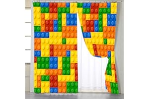 BlessLiving Colorful Toy Printed Window Curtains Building Blocks Curtain Drapes Fun Brick 3D Design Kids Teens Girls Boys Living Room Bedroom Window Treatment Panels, 1 Panel, 42" W x 63" L, Hook