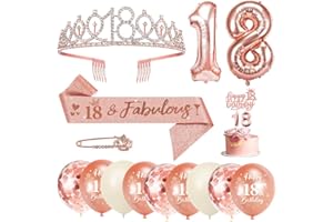 YYDSXK 18 Anni Decorazioni Compleanno Ragazze, 18° Fusciacca e Diadema Oro Rosa Compleanno, Happy Birthday Cake Topper, Candele di Compleanno Numero e Palloncini, Regalo Ragazza 18 Anni