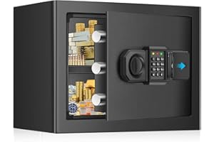 TISKGG 28 L Small Safe for Home, Digital Safe with Spare Key, Removable Shelf and Alarm System, Wall Safe with Combination Lock for Cash, Important Documents