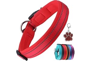 PCEOTLLAR WyśCiełAna ObrożA Dla Psa Z Metką Odblaskowa Regulowana ObrożA Dla Psa MięKki Nylon Neopren Super Lekki OddychająCy Dla MałYch śRednich DużYch PsóW - Czerwony - S