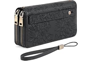 GAEKEAO Portafoglio Donna Grande, Portamonete Vegan in Pelle, Porta Tessere Blocco RFID, Portacarte di Credito, Porta Tessere, Borsellino Doppia Cerniera, Idee Regalo