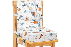 MATIVE Toddler Booster Seat for Dining Chair, 5 Point Buckle Stronger Security 2Pcs PU Waterproof Easy Cleaning Kids Booster Seat Dining, Adjustable Seat Belts & Non-Slip Bottom (White)