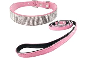 Newtensina Collar de Perro Elegante con Diamante y Correas Suave Ante Bling Linda Collar de Gatito Cuello de Cachorros con Correa para Perros Gatos