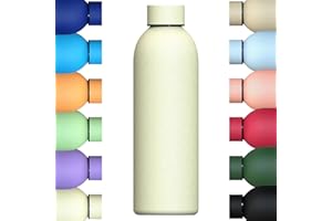 MI KO MI KA Botella de Agua de Acero Inoxidable Reutilizable | Hermética y Térmica | Sin BPA | Isotérmica, Mantiene Frio 24H y Calor 12H. Doble Pared al Vacío a Prueba de Fugas (500ml, Crema)