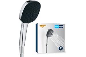 GROHE Vitalio 110, Duschkopf mit Schlauch, 14l pro Min (Handbrause 2 Strahlarten, Universalanschluss, Silikonring schützt bei Stürzen, Duschbrause mit Duschschlauch 1,5m), eckig, chrom, 26973001