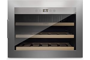 Caso WineSafe 18 EB Inox | Weinkühlschrank für 18 Flaschen | Einbaugerät Standardmaß, Höhe 45cm, 5-20°C, Innenraumbeleuchtung, UV-Filterglas, Edelstahl, 629