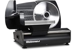 Elite Gourmet EMT-625B Affettatrice elettrica per gastronomia di massima precisione, lama smontabile in acciaio inox, spessore regolabile, ideale per salumi, formaggi a pasta dura e pane, 7,5", nera