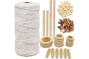 HTRUIYATY Macrame Cuerda 3mm x 100 m Hilo de Algodón y Perlas Para Macramé Kit Principiantes Macrame Colgante Plantas Atrapasueños Cortinas Decoraciones Bohemias