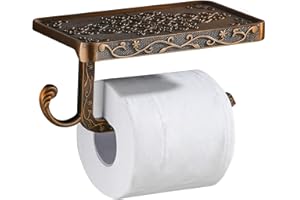 Gricol Portarrollos para Papel Higiénico Porta Rollos con Soporte para Teléfono Celular Toallero de Pared para Baño Estilo Retro Vintage (Dorado)