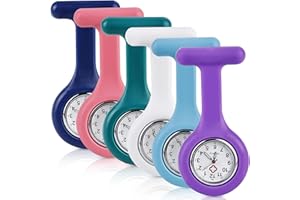WIYETY 6 Orologi da Infermiera Con Clip: Custodia in Silicone Estensibile, per Medici, Movimento al Quarzo, Analogico, Digitale, Bianco + Viola + Azzurro + Verde