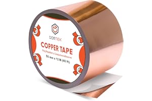 DOMTEK Copper Tape Slug Repellent (50mm wide, 12.2M Roll) - Double-Sided Conductive Adhesive Tape for Shielding & Guitar Repairs, Grounding, Paper Circuits, Stained Glass, DIY Crafts