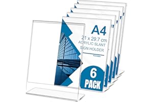 Kinmsito 6 Stück A4 Acryl-Schildhalter,21x 29.7cm L-Ständer Kunststoff-Schildhalter,schräge Acrylständer für Displays,klare Kunststoff-Displayständer für Tischplatten,Büros,Restaurants, Geschäfte