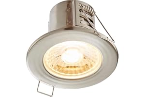 NATIONAL LIGHTING SHIELDECO 5W Fire Rated Downlight Satin Chrome Finish Dimmable Recessed Energy Saving Warm White LED Ceiling Spotlight Push Fit Downlight IP65 Rated for Bathroom, Shower, Kitchen, Lounge