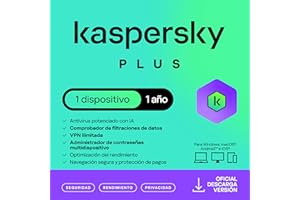 Kaspersky Plus Internet Security 2025 | 1 Dispositivo | 1 año | Anti-Phishing y Firewall| VPN ilimitada | Gestor de contraseñas | Protección Bancaria en línea | PC/Mac/Móvil | Código por email