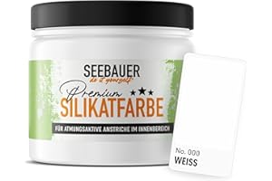SEEBAUER diy Silikatfarbe Weiß 300ml für Innen (No. 000 Weiß) Atmungsaktive Mineralfarbe für Allergiker - Abwaschbare Wandfarbe - Farbtöne hohe Deckkraft