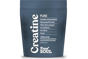Creatine Monohydrate Powder | 100% Pure Micronised Creatine Monohydrate | Easily Dissolves | Unflavoured | Vegan | Lab-Tested | 60 Servings | Free Soul