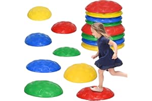 ZONEKIZ Stepping Stones Kids, 8PCs Balance River Stones with Non-Slip Mats, Indoor Outdoor Sensory Toys, Obstacle Course for Ages 3-8 Years, Stackable - Multicoloured