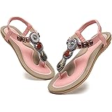 WINZYU Sandali Donna Estivi Piatta Perline Scarpe con Elastiche Cinghia