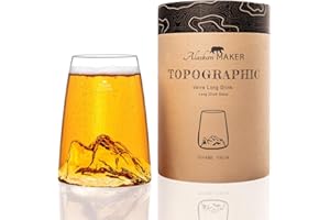 Alaskan MAKER Vetro lungo 450 ml – Borosilicato di alta qualità soffiato artigianalmente con montagne in rilievo | Cocktail, birra o soft Topographic (Tofane)