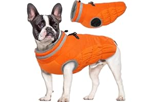 Hjumarayan Płaszcz dla małych, średnich i dużych psów, kurtka dla psa, ciepła kamizelka dla psa, płaszcz zimowy, wodoodporny płaszcz z podszewką, płaszcz dla buldoga francuskiego (pomarańczowy, M)