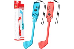 MoKo Golf Clubs Fit with Nintendo Switch Mario Golf: Super Rush Golf/Switch Sports, 2 Pack Hand Grips Game Accessories Fit Switch/Switch OLED Joy-Con Controller with Hand Strap, Red+Blue
