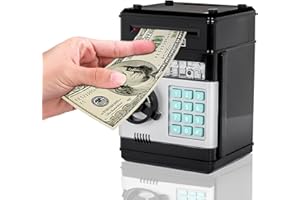 SONGLYPIAN Salvadanaio per Bambini Elettronica, Auto Scorrimento Denaro Banca, Cassaforte Salvadanaio Elettronico Password Salvadanaio, Mini bancomat salvadanaio ATM, Regalo di Compleanno Ragazzi Ragazze-nero