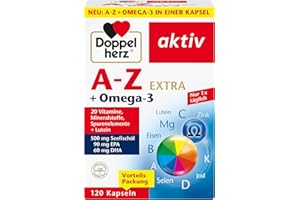 ‎DOPPELHERZ Doppelherz A-Z + Omega-3 Extra - 20 Vitamine, Mineralstoffe & Spurenelemente + Omega-3 + Lutein - Nur 1 Kapsel täglich - 120 Kapseln