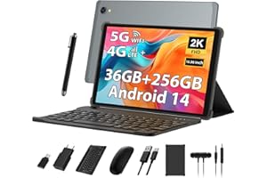 PIXPEAK 2K Tablet 10.36 Pulgadas, 4G LTE+5G WiFi, 36GB RAM+256GB ROM (2TB TF), Android 14 Tablet PC, Octa-Core, INCELL 2000 * 1200, 8000mAh, 13MP+8MP, GPS, Tablet con Teclado ect (Gris)