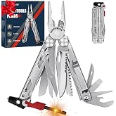 BIBURY Pliers Multitool, Stainless Steel Multipurpose Knife with Flint Window Breaker Scissors, Portable Folding Pliers for O