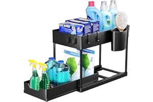 Puricon Organizer Sottolavello Cucina a 2 Livelli, Organizer Sottolavello Portaoggetti Ripiano Multiuso sotto Lavello per Cucina Bagno (Nero, 1)