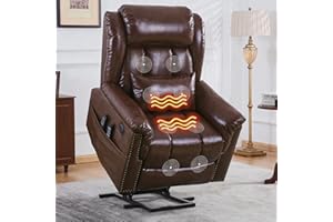 Rhevoy Fernsehsessel Elektrisch Relaxsessel mit Aufstehhilfe, Relaxsessel Massagesessel mit Liegefunktion, Massage Heizung, 2 Seitentaschen, USB-Anschlüsse, Fußteil, TV Sessel,braun