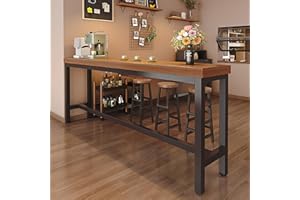 NOBBAT Bar Table, High Table, Counter Breakfast Dining High Tables with Footrest and Adjustable Footpads Metal Frame Pub Coffee Desk for Small Space Kitchen Living Room(140X40X105cm)