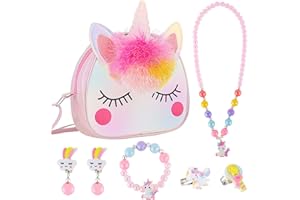 Victse Einhorn Handtasche Schmuckset für Mädchen, Unicorn Kette Halskette Armband Ring Schmuckset, Kinder Prinzessin Party Ankleiden Geburtstag Geschenke für Mädchen